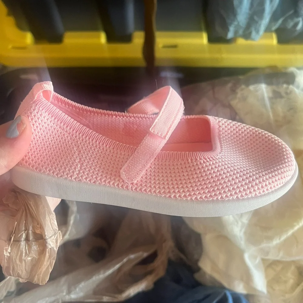 NWT Old Navy Pink Knit Mary-Jane Flats Velcro Strap